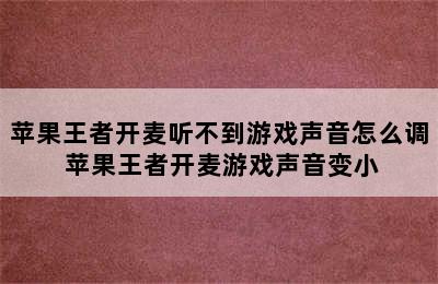 苹果王者开麦听不到游戏声音怎么调 苹果王者开麦游戏声音变小